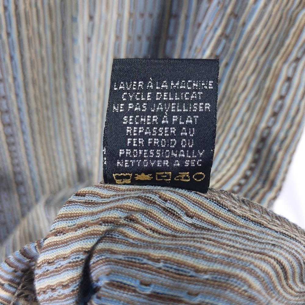 Jhane Barnes Men XL Jacquard Art Deco Textured Shirt Tan Blue Vertical Stripe - Picture 10 of 12